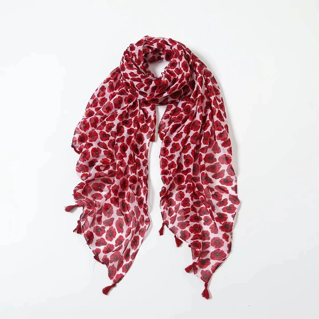 

Новый модный женский маленький маковый узор, шарф с кисточками, шали, пляжный мягкий платок с цветочным принтом, хиджаб, оптовая продажа, 10 шт./лот