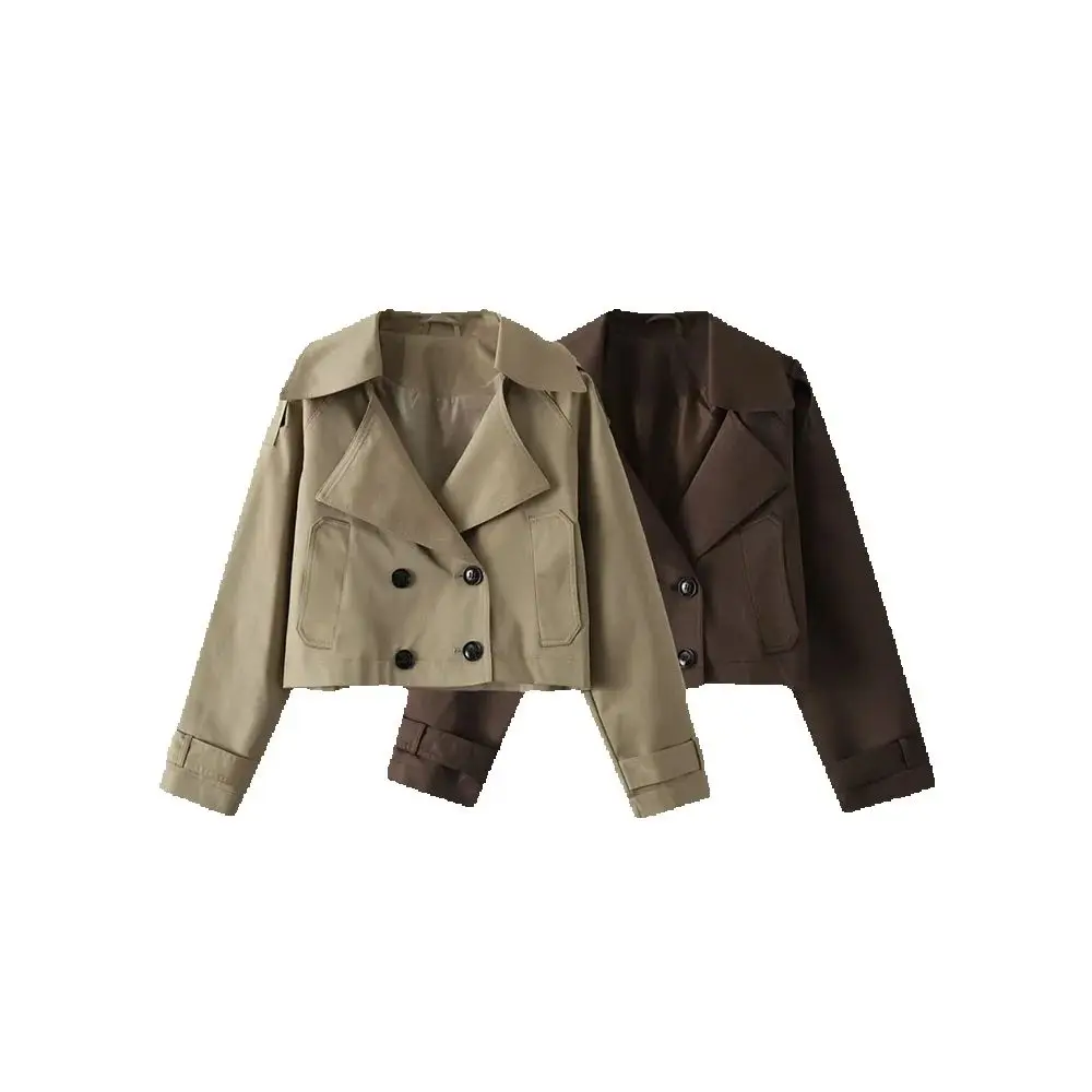 

Осенняя новая женская простая двубортная классическая короткая ветровка с длинными рукавами