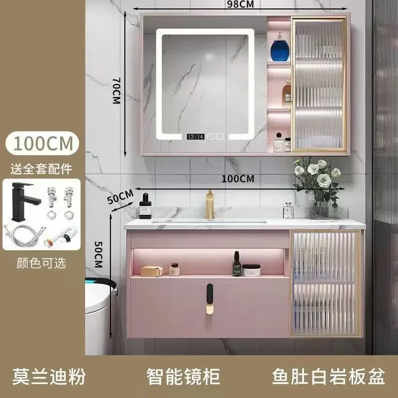 Luxury Bathroom Cabinets Rock Ceramic Washbasin Modern Smart Mirror Cabinet Bathroom Vanity Cabinet with Sink Bathroom Furniture