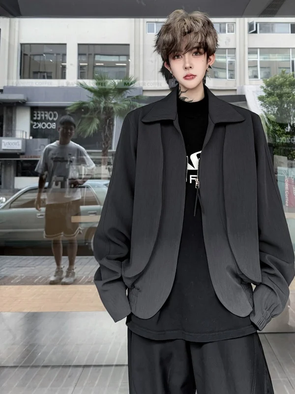 

oulder Pad ort Jaet Men's Faionable Patchwork Outerwear Spring Trendy Sle Stand Fit Polyester Fiber Zipper Closure