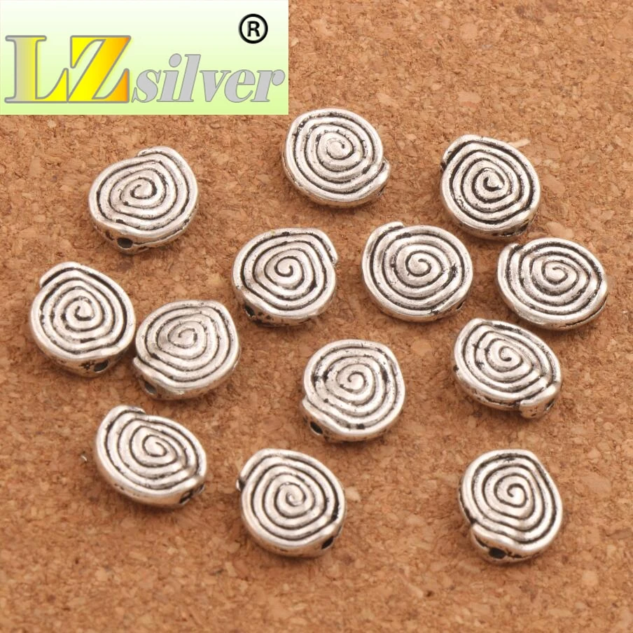 20pcs Antique Silver Flat Round Spacer Swirl Beads 10.8x11.5mm Double Sided Metal Disc Jewelry Making L601