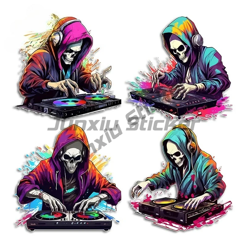 

For Skeleton DJ Music Car Sticker Waterproof Sunscreen Decals Cartoon Graphics Scratch-Proof Bumper Decor