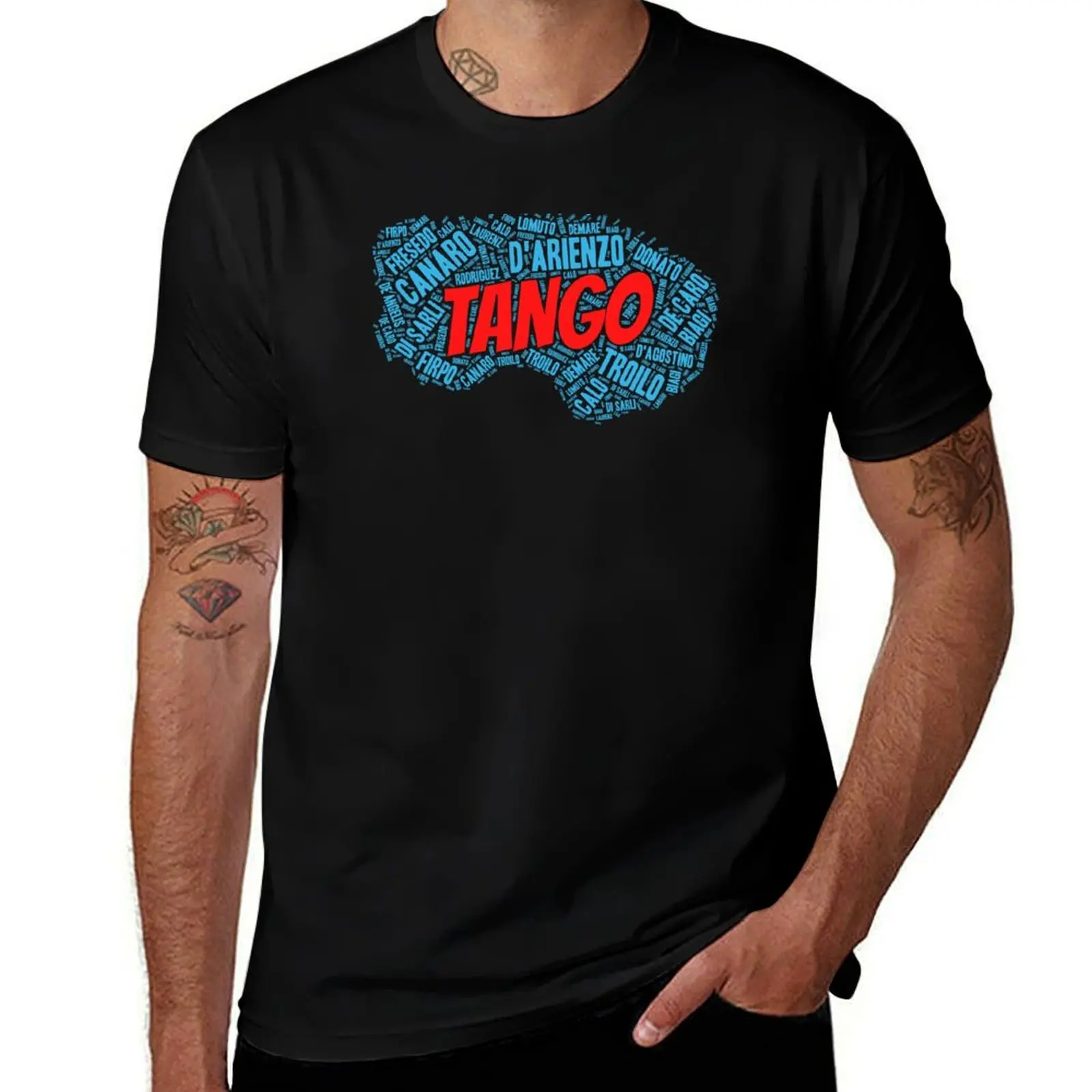 

Argentine Tango Orchestras Printed on Blue Bandoneon Word Art T-Shirt t shirt man cotton t shirts for man graphic funny T-shirt