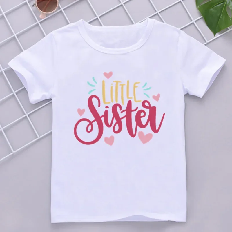 Big & Little Sister Matching T-shirt Round Neck Girl\'s White T-shirt Baby Girl Bodysuit Sister Matching Outfit Big Sis Lil Sis