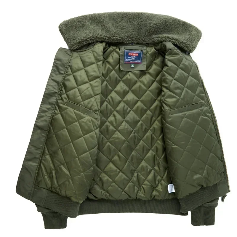 Winter Warm Thickened Men\'s Outdoor Hunting Jacket Large Pocket Aviator Air Force Coat Army Green Bomber Jacket Lapel Coat