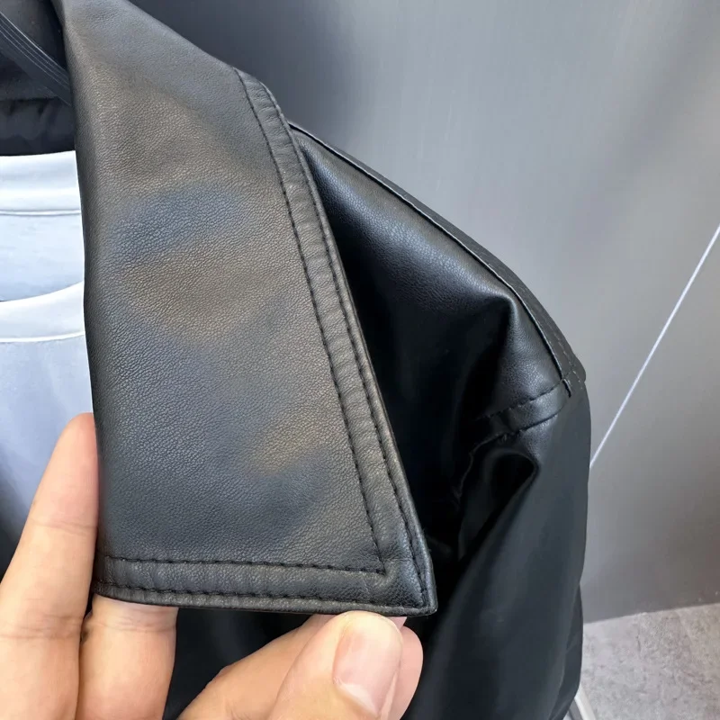 Spring and Autumn Men's Soft Leather Jacket Business Slim Fit Lapel Jacket Casual Men's PU Motorcycle Jacket