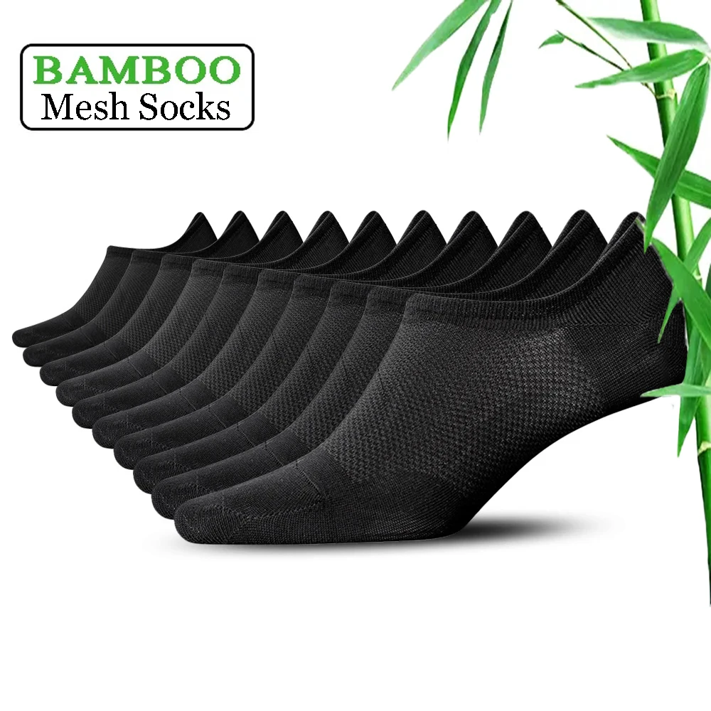 

10Pairs Bamboo Fiber Socks Mesh Short Boat Thin Summer Socks Men No Show Low Cut Socks Invisible Anti-slip Breathable Calcetines