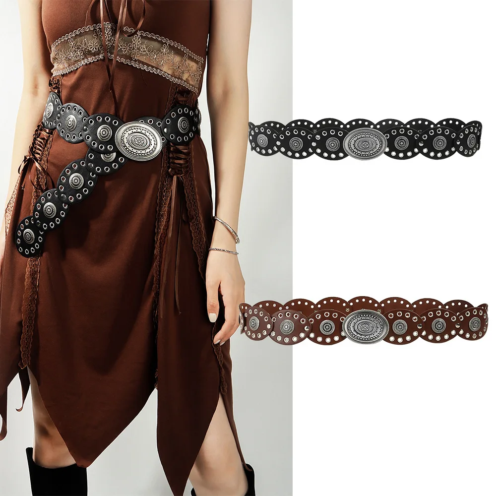 

Steampunk Wide Waist Belt Vintage Vintage Western Belt Cowboy Rivet Belt Retro Pu Leather Waistband For Fancy Dress Party Casual