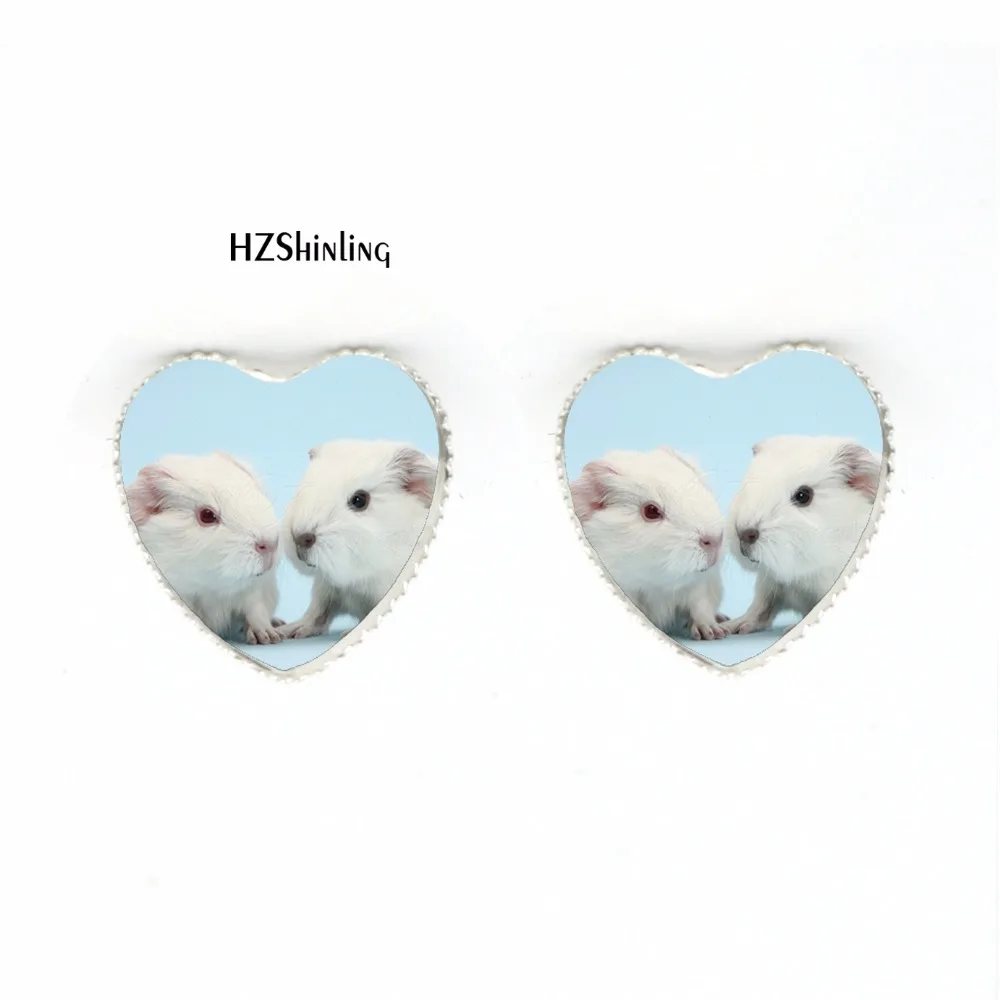 HER-0015 New Design Guinea Pig Heart Earrings Lovely Guinea Pig Animal Jewelry Glass Dome Heart Stud Earrings Wholesale