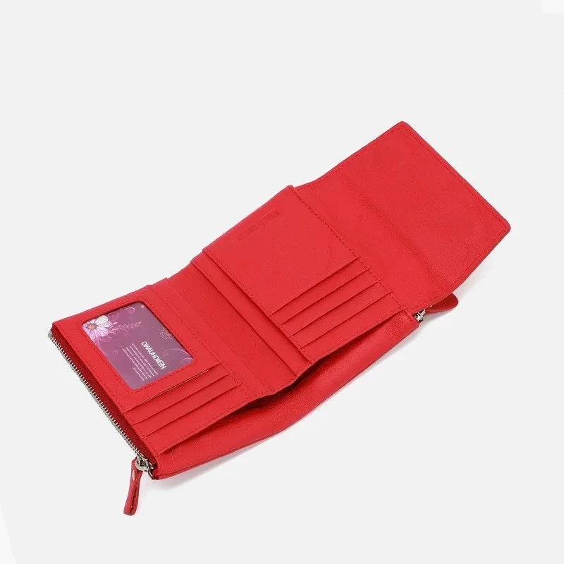 2026 New Cow Leather Wallet Magnetic Clasp Short Genuine Leather Purse Woman RFID Card Holder Clutch With Box