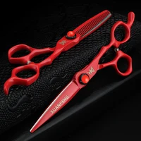 XUANFENG Tijeras para el cabello de rubí de 6 pulgadas Tijeras de corte y tijeras de adelgazamiento completamente rojas para peluquero 440c