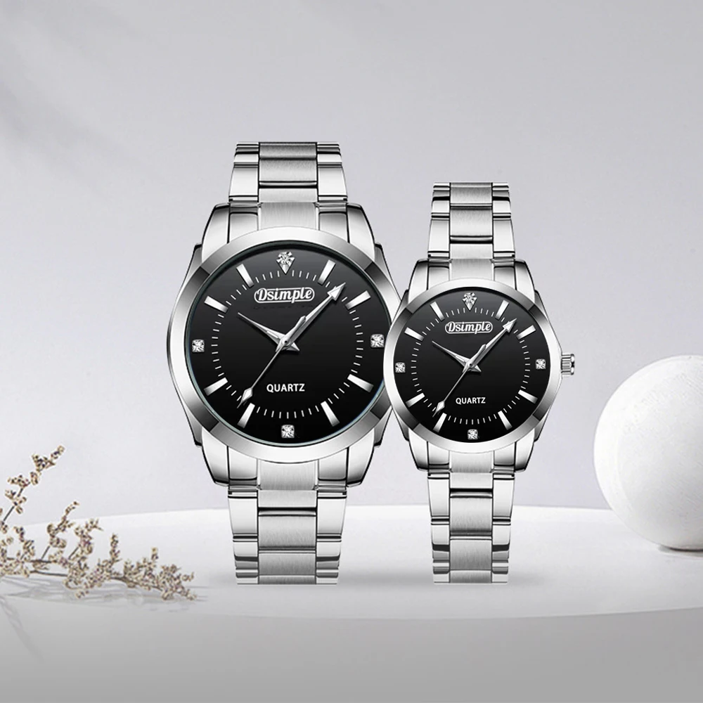 2 unids/set elegante conjunto de relojes para parejas, correa de acero inoxidable, movimiento de cuarzo, minimalista |   Relojes de pareja |   Regalos del Día de San Valentín