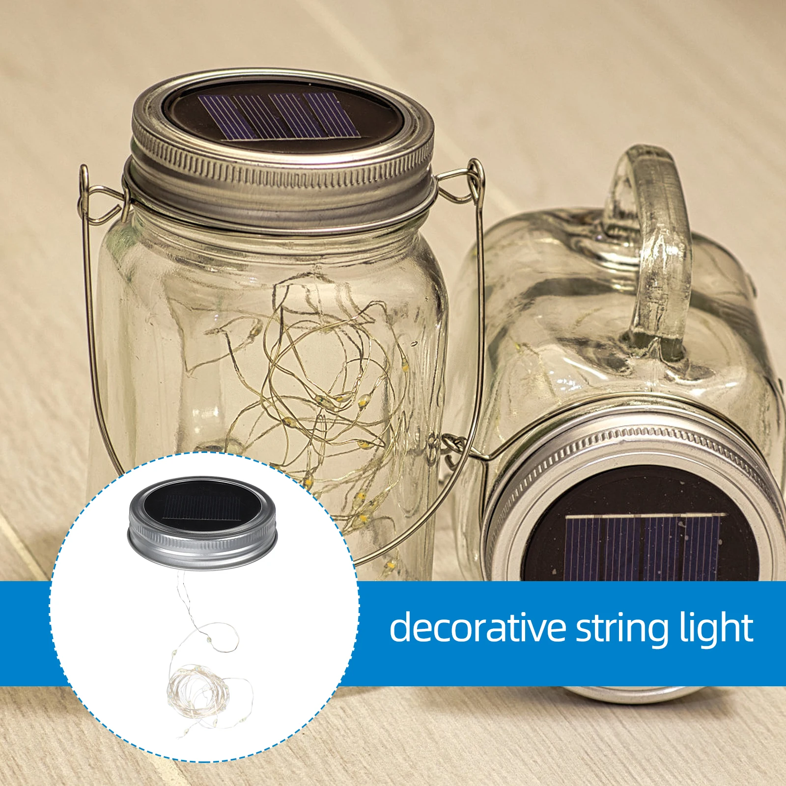 

Bottle Cap String Lights Jar Led Solar for outside Fairy Outdoor Garden Jars Blue Hanging