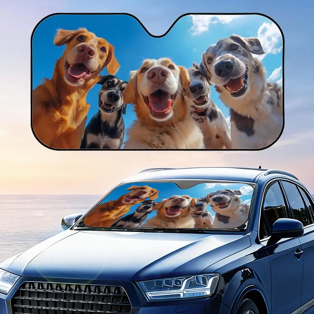 

Cute Dog Close Up Sun Visor Foldable Car Windshield Sun Shade UV Protection Reflective Heat Insulation Reusable Cover