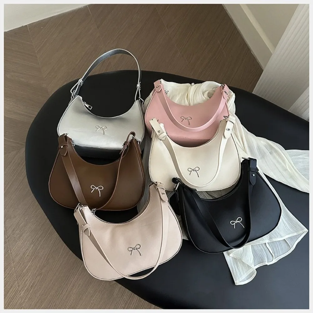 

Fashion New Design Bowknot Armpit Bag Solid Color PU Leather Bowknot Underarm Bag Large Capacity Shoulder Bag