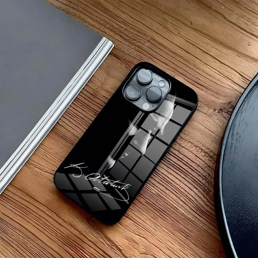 تركيا مصطفى كمال أتاتورك جراب هاتف آيفون 15 برو 16 15 14 13 12 11 Mini X XS XR Max 6 8 Plus SE 2020 تصميم زجاجي كوف