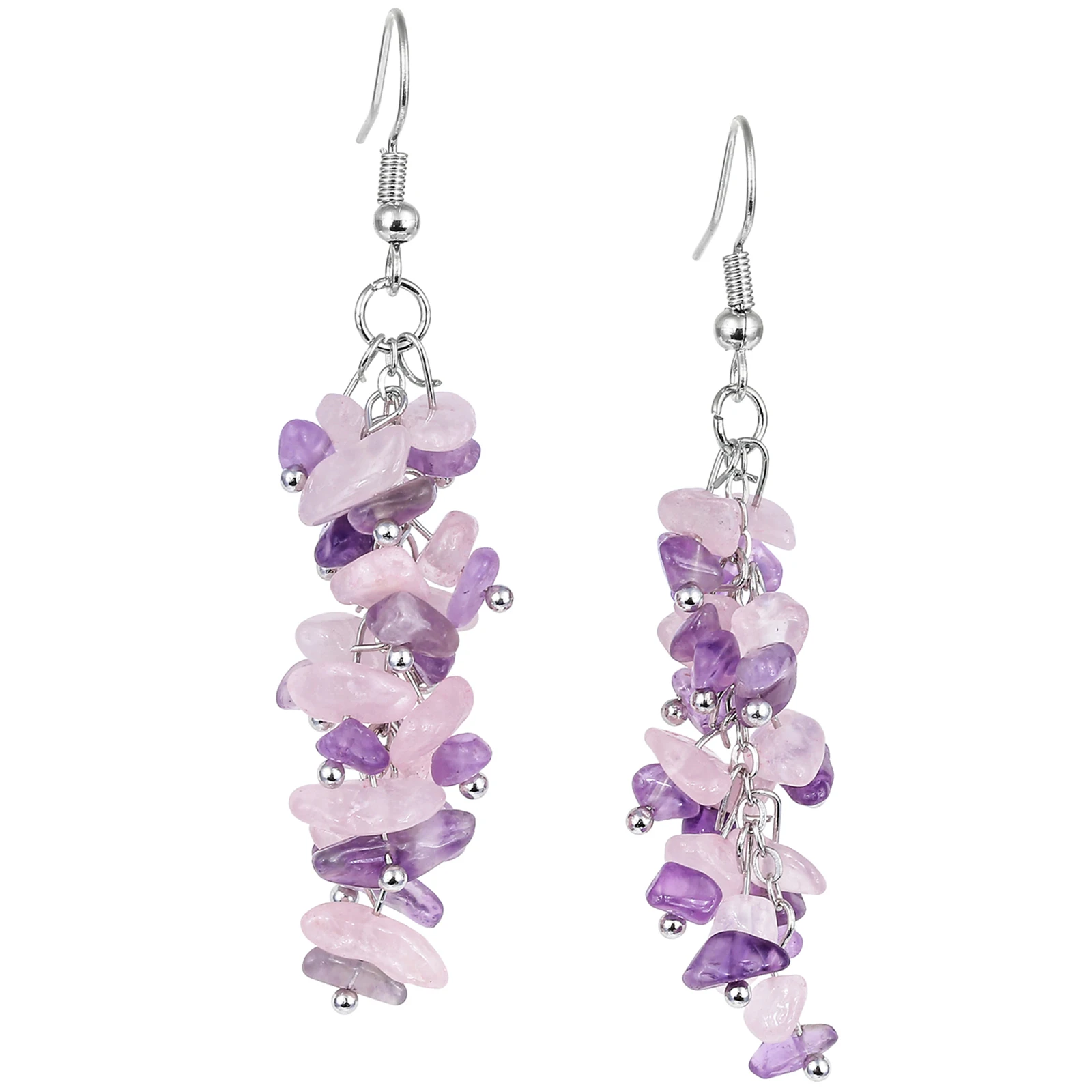 Natural Crystal Chip Stones Dangle Earrings For Women Reiki Healing Tumbled Stone Long Drop Hook Eardrop