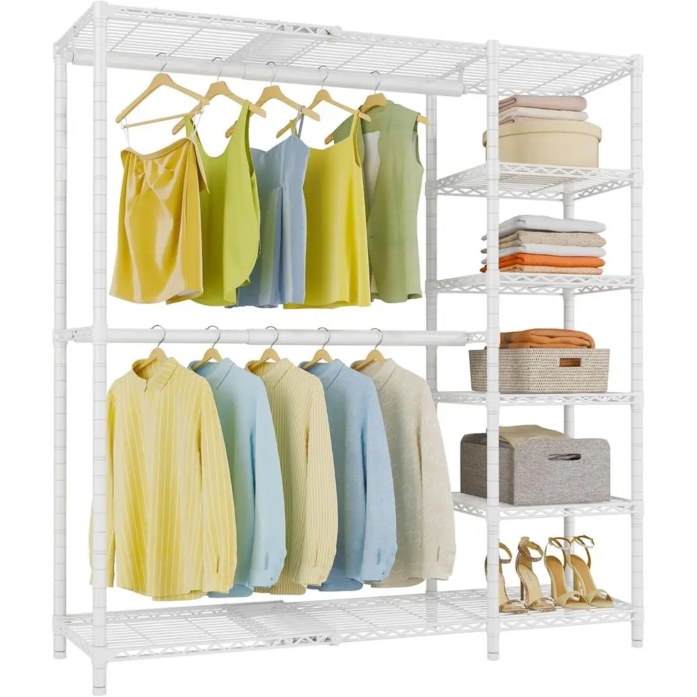 Adjustable Walk-in Closet System, 3'3-4'8, Portable Clothes Rack with Flexible Shelves & Hanger Rods, White