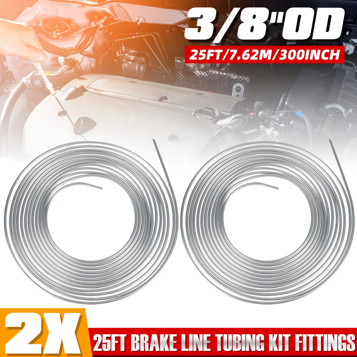 1/2 Roll 25Ft 7.62m Steel Zinc Tube Coil of 3/8" OD Pipe Hose Line For Car Motorcycle Air Conditioning Refrigeration Plumbing