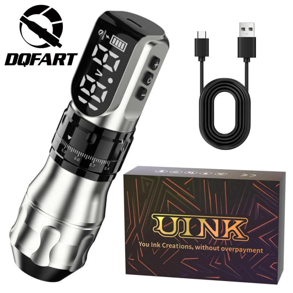 DQFART New T9 Silvery Digital Display Electric Wireless Tattoo Machine Safe High-quality Professional Artists Body Art Creative