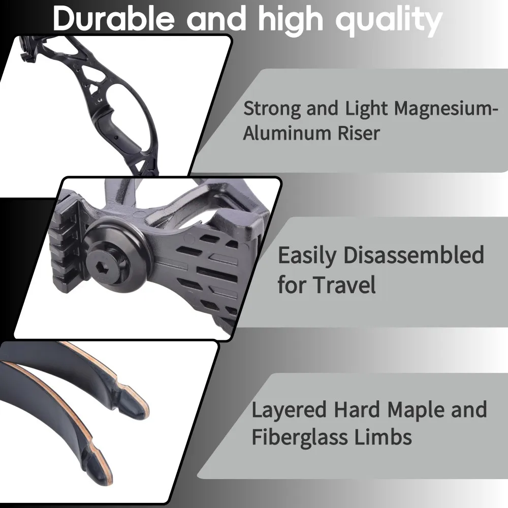 Archery 30-60 Lbs Recurve Bow Set 62Inch Right Hand Takedown Split Removable Hunting Target for Outdoor Shooting Accessories