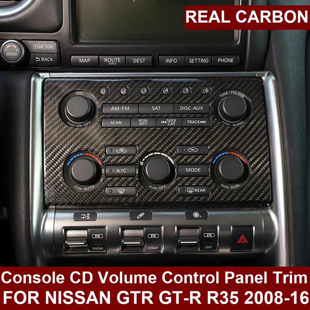 LHD RHD Genuine Real Dry Carbon Fiber Console CD Volume Control Panel Trim Cover Decoration For Nissan GTR GT-R R35 2008-16