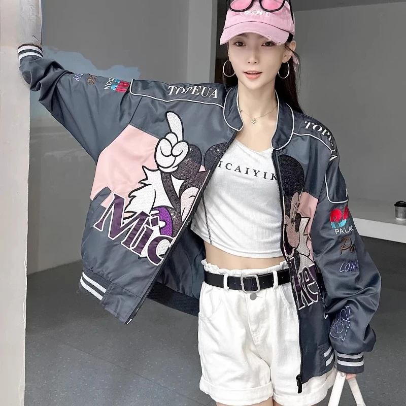 

Trendy Baseball Jacket for Women Autumn 2026 New Heavy-Duty Embroidery American Style Loose Cute Cartoon Top