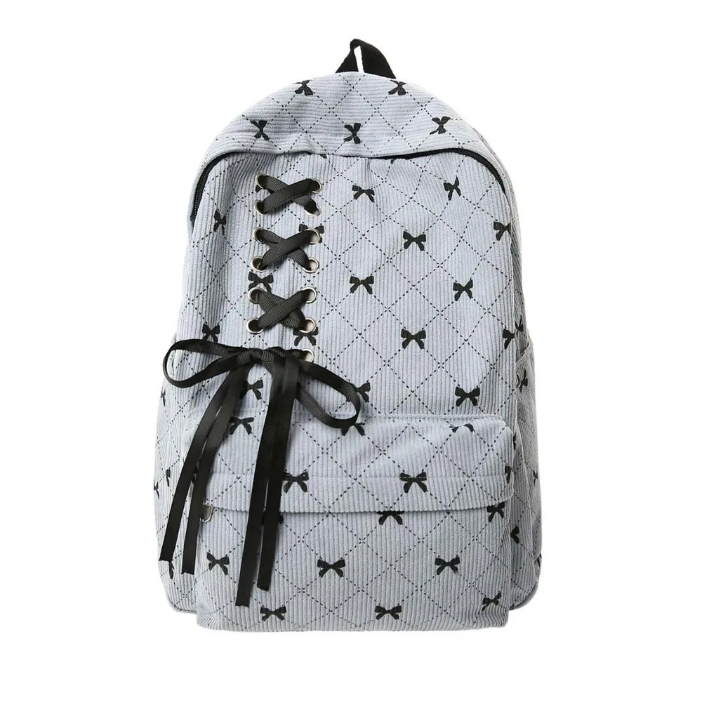 

Daypack Corduroy Bow Backpack Silk Design Casual Students School Bag Polyester Fixed Webbing Large Capacity Backpack School