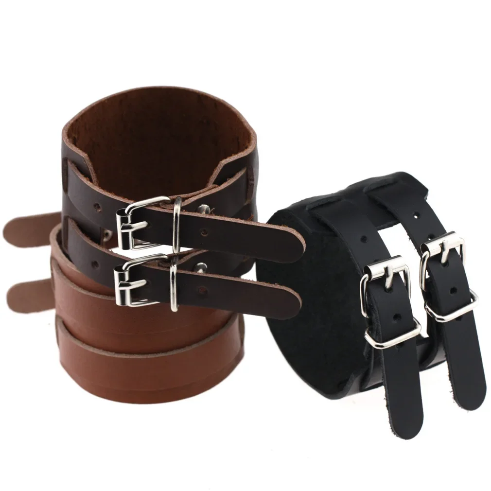 Punk Gothic Rock and roll Trend Simple Double buckle Double layer Multicolored Leather Stainless steel Bracelet  Creativity