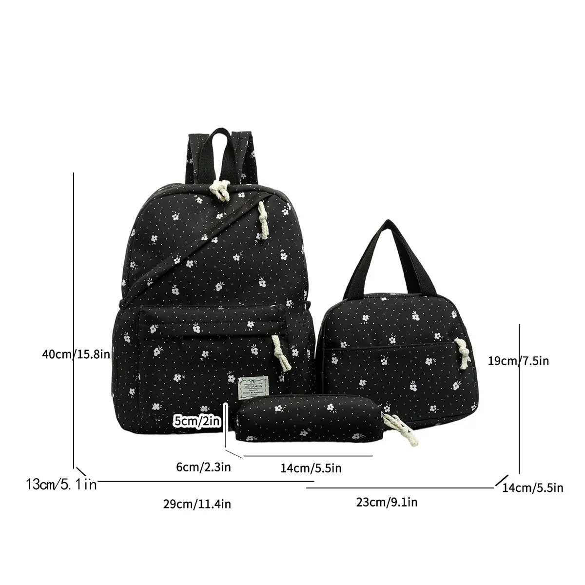 Youth Polka Dot Strawberry Print Three Piece Backpack Set Lightweight Multifunctional Slanted Zipper Backpack Campus Outdoor
