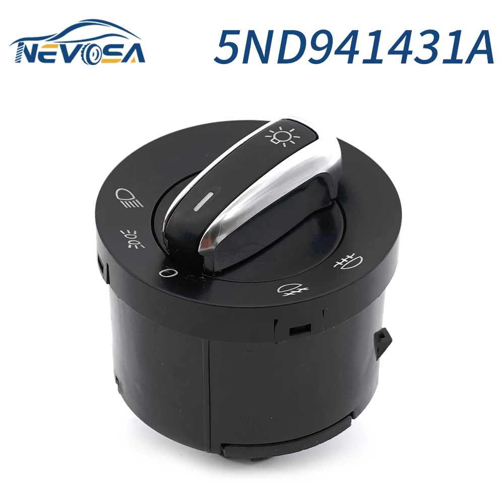 5ND941431A Chrome Car Headlight Switch Fog Lamp Light For VW Golf 5 6 Passat B6 Amarok ALHAMBRA Control Key Button Knob 10Pins