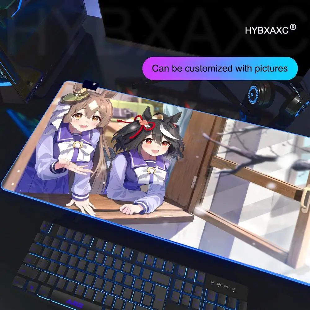 Mauspad RGB Gaming Mauspad Schreibtischunterlage HD Gamer Großes LED-Licht XXL Kitasan Schwarz Uma Musume Pretty Derby Anime Spiel Mauspad
