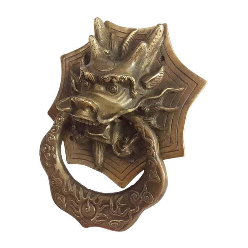 Vintage Brass Dragon Knocker Wood Villa Courtyard Gate Furniture Handles Bronze Door Knocker Home Decoration