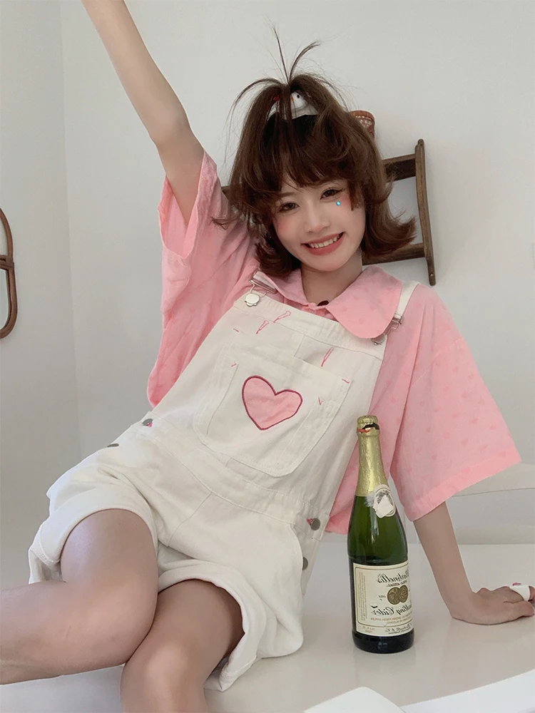 

Женский летний джинсовый комбинезон с вышивкой, свободный повседневный комплект с широкими шортами, маленький размер, на пуговицах, из хлопка, эластичный