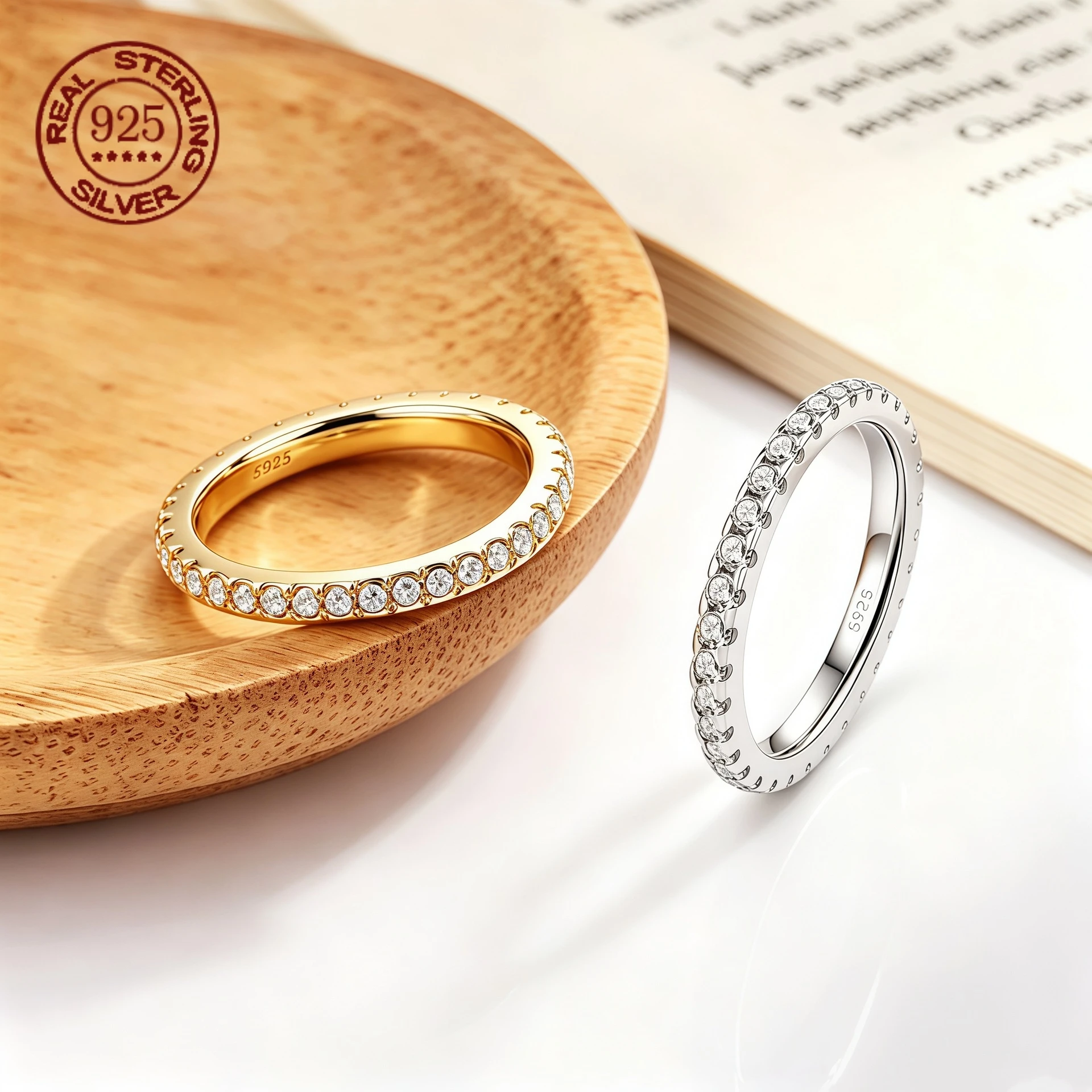Moissanite Eternity Band Ring Stackable - Cincin Eternity Band yang Mengkilap dan