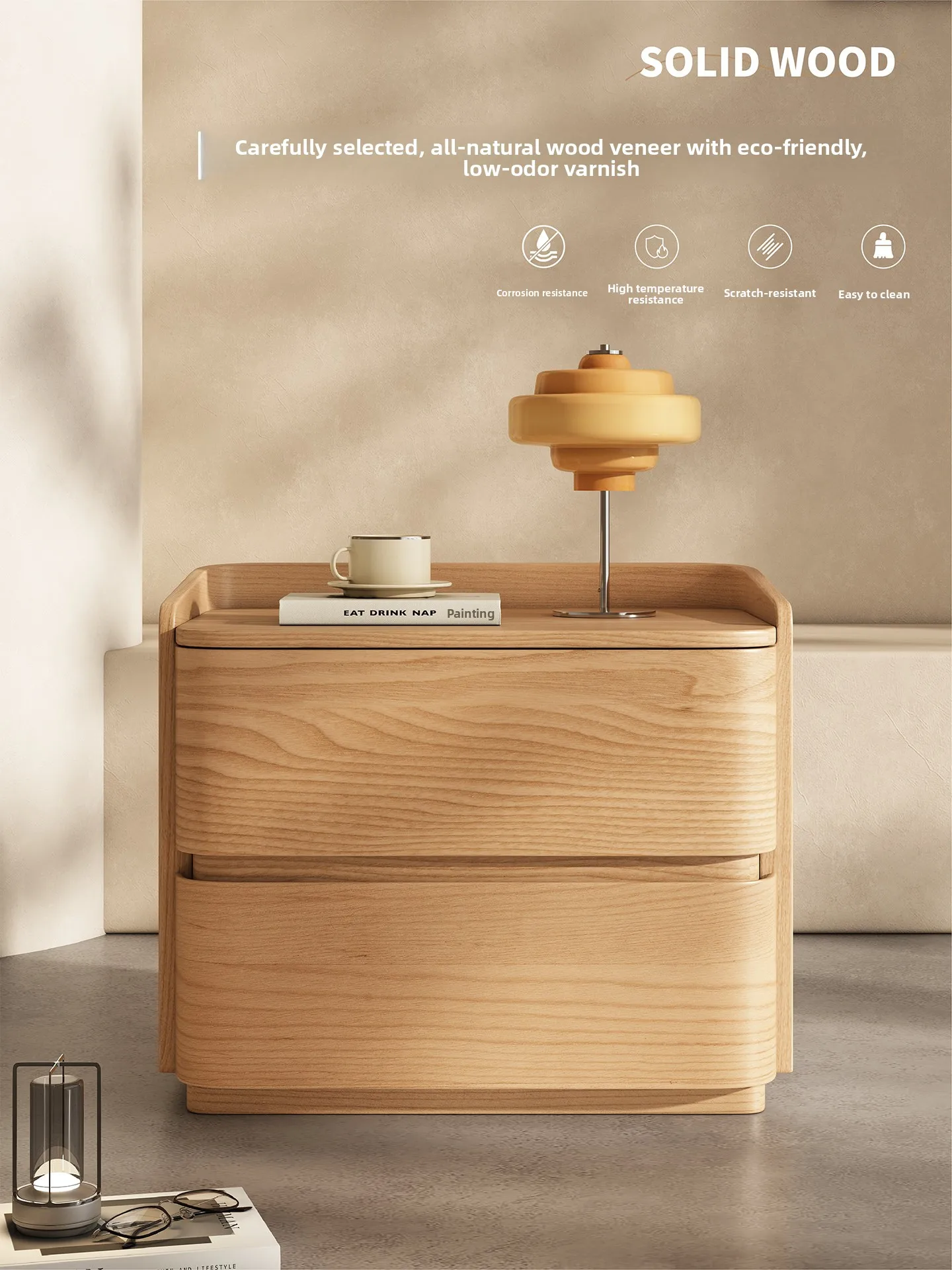 Luxury Solid Wood Bedside Table Modern Minimalist Bedroom Nightstand Drawer-style Storage Cabinet Simple Storage Unit Small