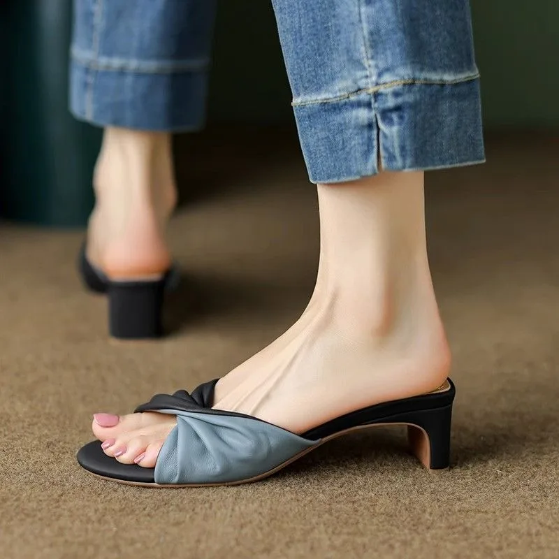 Shoes for Women Heeled Sandals Outside Slides with Bow Woman Slippers Sexy Wholesale Vip Easy Wears Cheap Liquidation on Offer