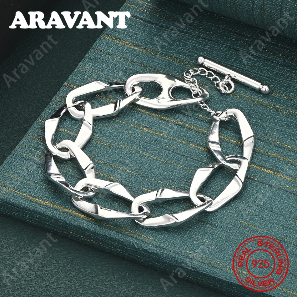 925 Sterling Silver Irregular Oval Openwork Diagonal Pattern Bracelet For Women, Exquisite And Cute Wedding Party Jewelry