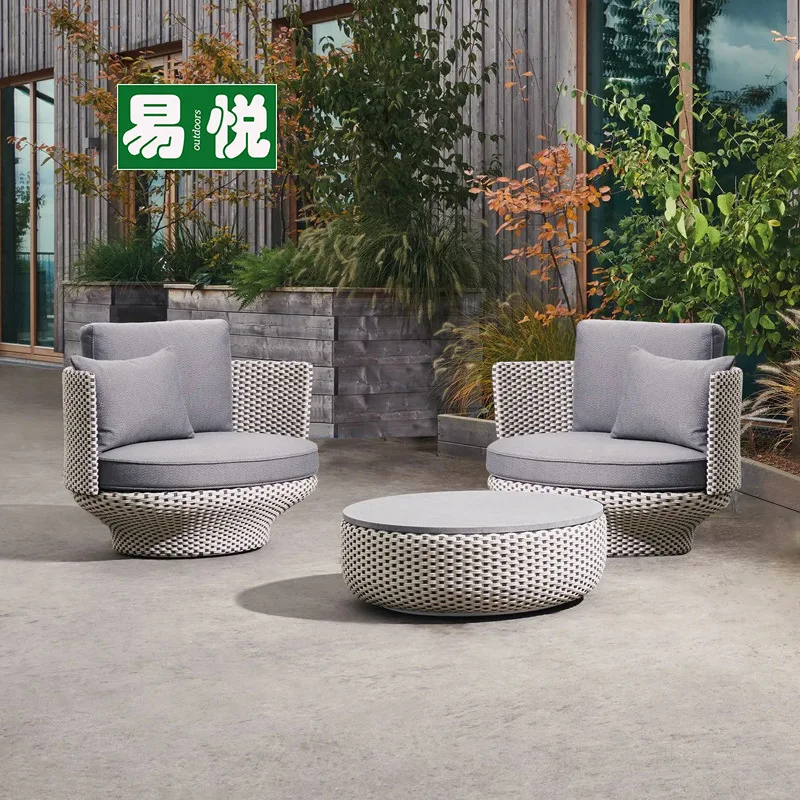 Nordic rattan sofa outdoor courtyard villa sofa chair waterproof and sun protection outdoor leisure rattan chair external sofa