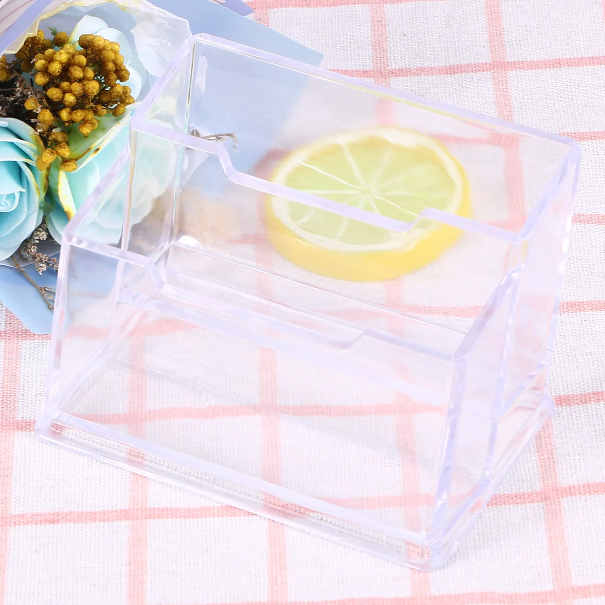 

2-Tier Clear Acrylic Desktop Organizer Large Capacity Name Stand For Office Supplies Card Storage Box Desk Organizer Name Card