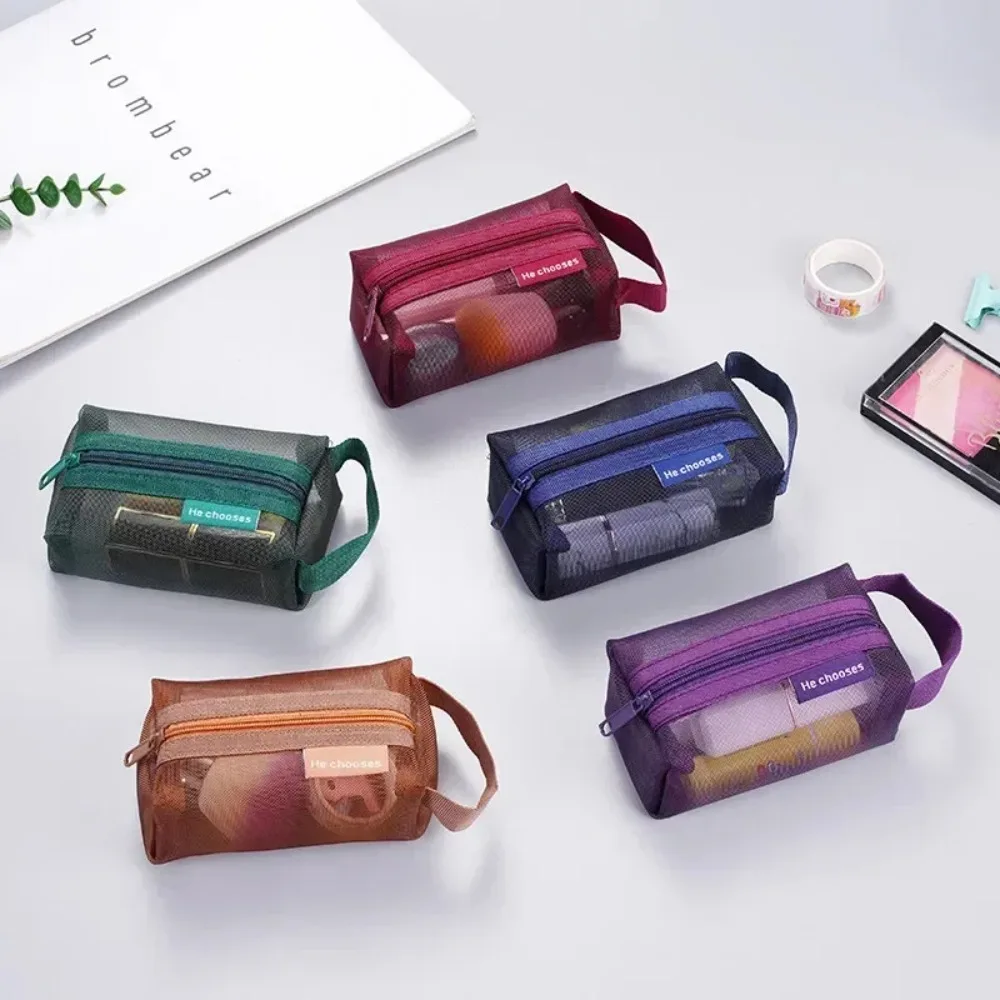 Simple Colored Nylon Square Mesh Coin Purse Portable Three-dimensional Key Lipstick Earphone Storage Pouch Large Cards Organizer