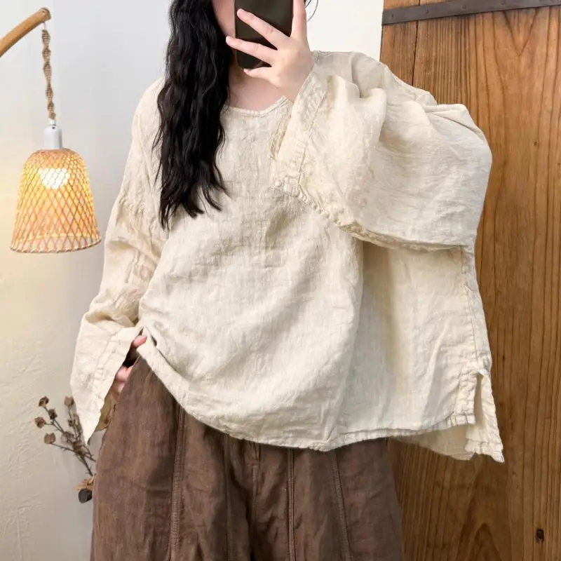 

Summer New Arts Style Women Batwing Sleeve O-neck Tops Tees All-matched Casual Cotton Linen Vintage T-shirt Good Quality TH169