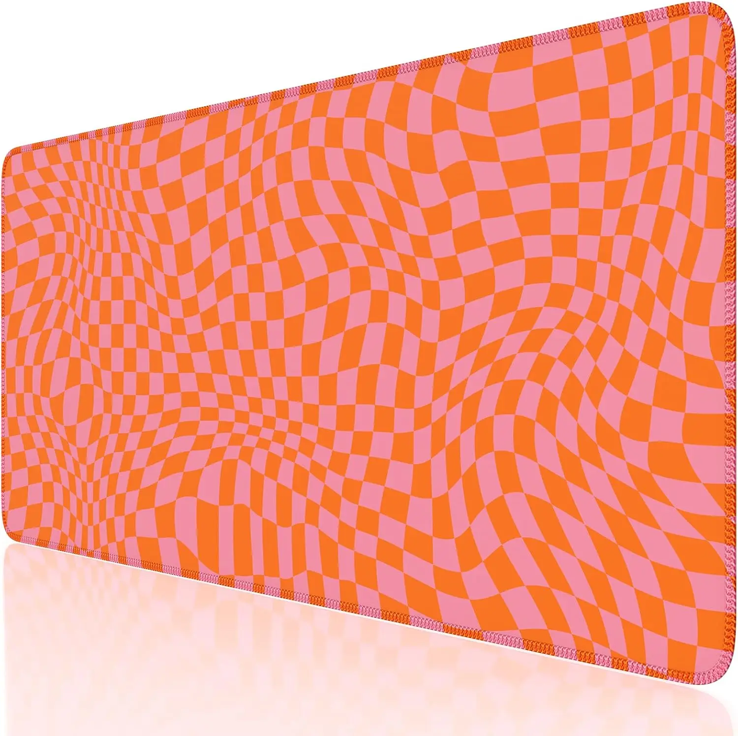 Pink Orange Warped Checker Gaming Mouse Pad, Distorted Grid Print Smooth Edge Non Slip Mat Gamers Office Home Wireless Mouse Use