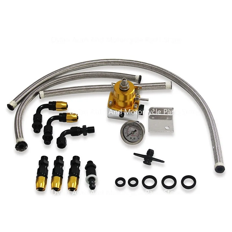 Adjustable Fuel Pressure Regulator FPR Kit Gas / Oil 0-100psi Gauge 6AN AN6 Line