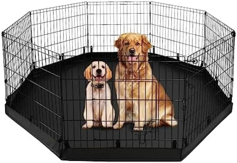 

Foldable Metal Dog Playpen with 8 Panels, 24"H & Bottom Pad for Small Medium Pets Indoor Outdoor
