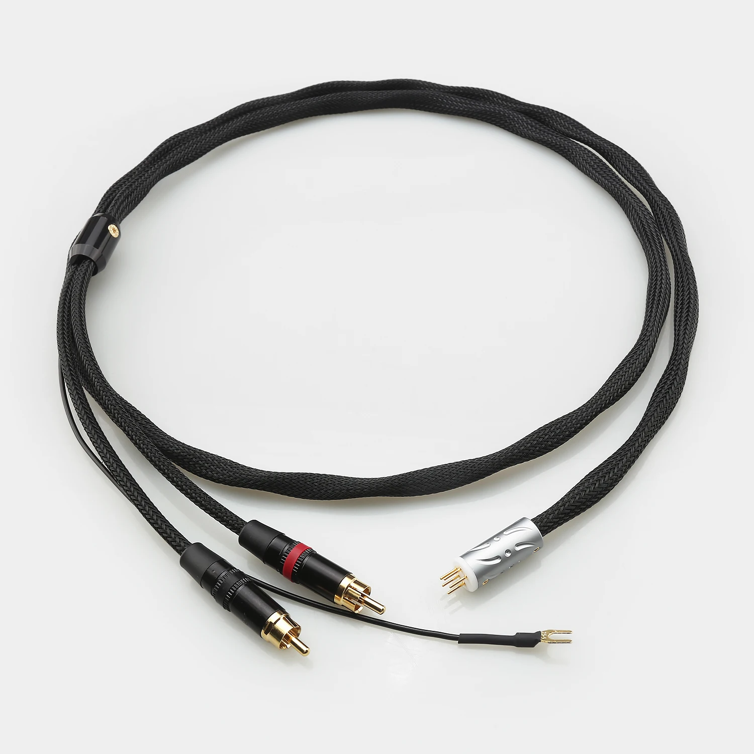 5 Pin DIN Male to 2 RCA Phono Tonearm Cable with Y Plug Ground Wire Audio Interconnect Line for HiFi Vinyl Turntable System