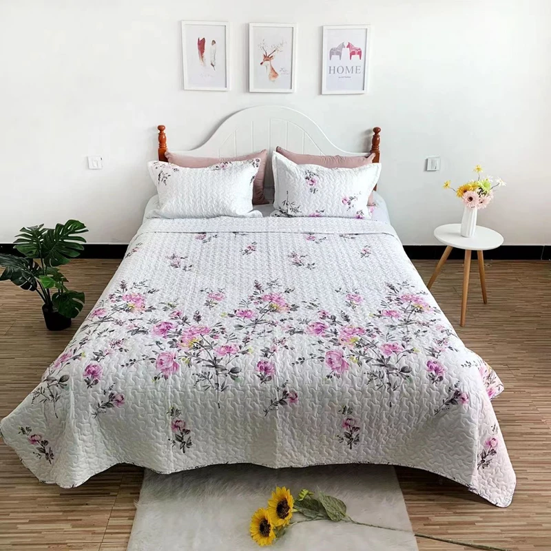 3Pcs Bedspread Set Washed Cotton Bed Cover Pillowcase Summer Quilt Twin Queen Coverlet Single Double Bed Sheet Printed Blanket