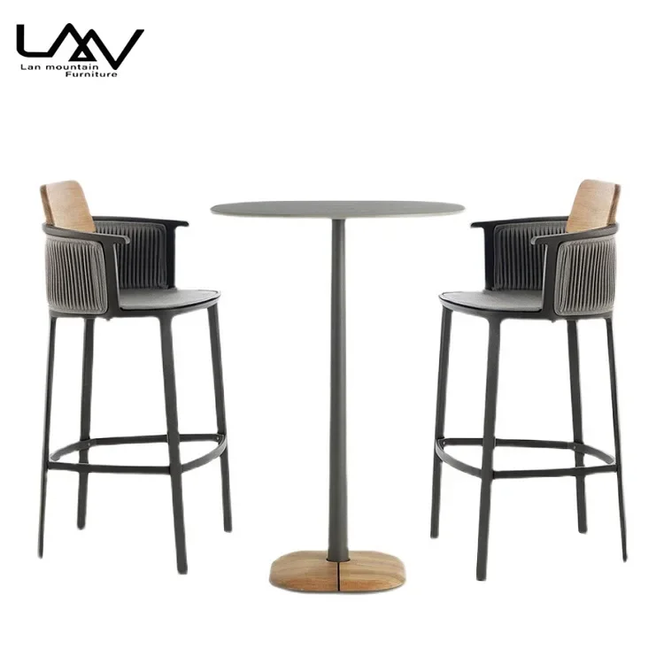 

Modern Outdoor Rope Bar Chair And Bar Table Set Hotel Garden Patio Bar Stool High Chair Furniture
