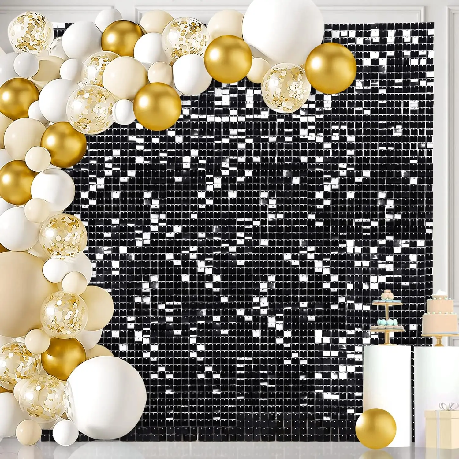 6X6FT Black Shimmer Wall Backdrop Panels Giltter Party Backdrop 36pcs for Party Birthday Disco Graduation Parties Background Dec