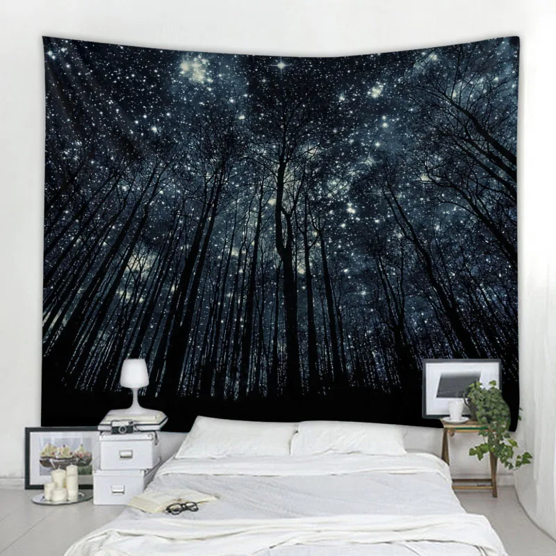 

Home decoration room starry forest tapestry moonlight psychedelic night bohemian wall hanging art background cloth